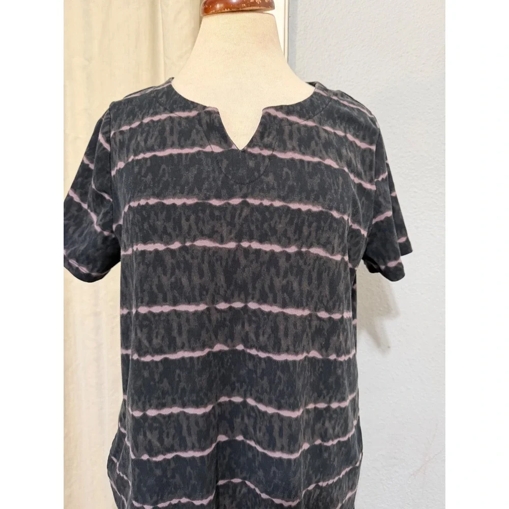 Ellen Tracy Lagenlook Midi Dress L Pima Cotton Animal Stripe T-Shirt Black Combo